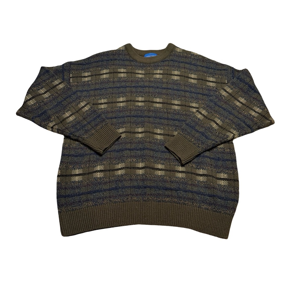 ✨🧵 Vintage Towncraft Striped Knit Grandpa Sweater XL 🧵✨